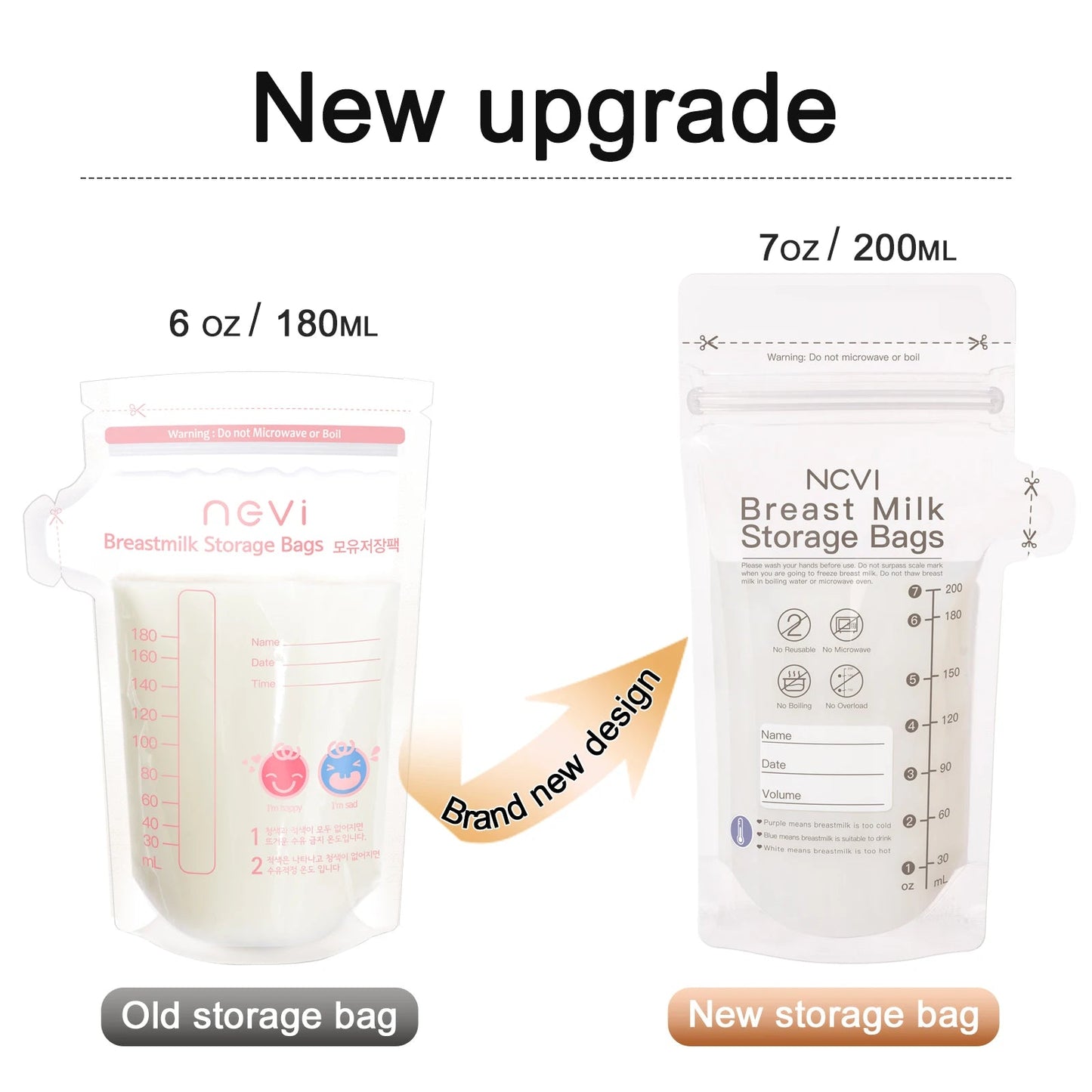 NCVI Breastmilk Storage Bags, 200ml Milk Freezer Bags for Breastfeeding