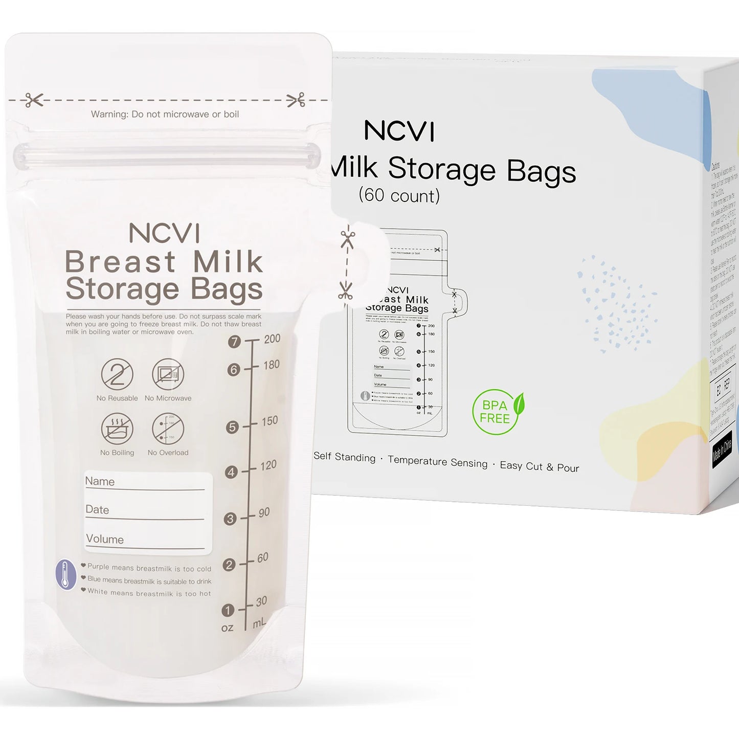 NCVI Breastmilk Storage Bags, 200ml Milk Freezer Bags for Breastfeeding