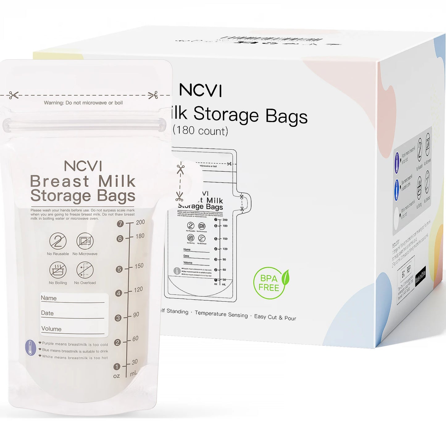 NCVI Breastmilk Storage Bags, 200ml Milk Freezer Bags for Breastfeeding