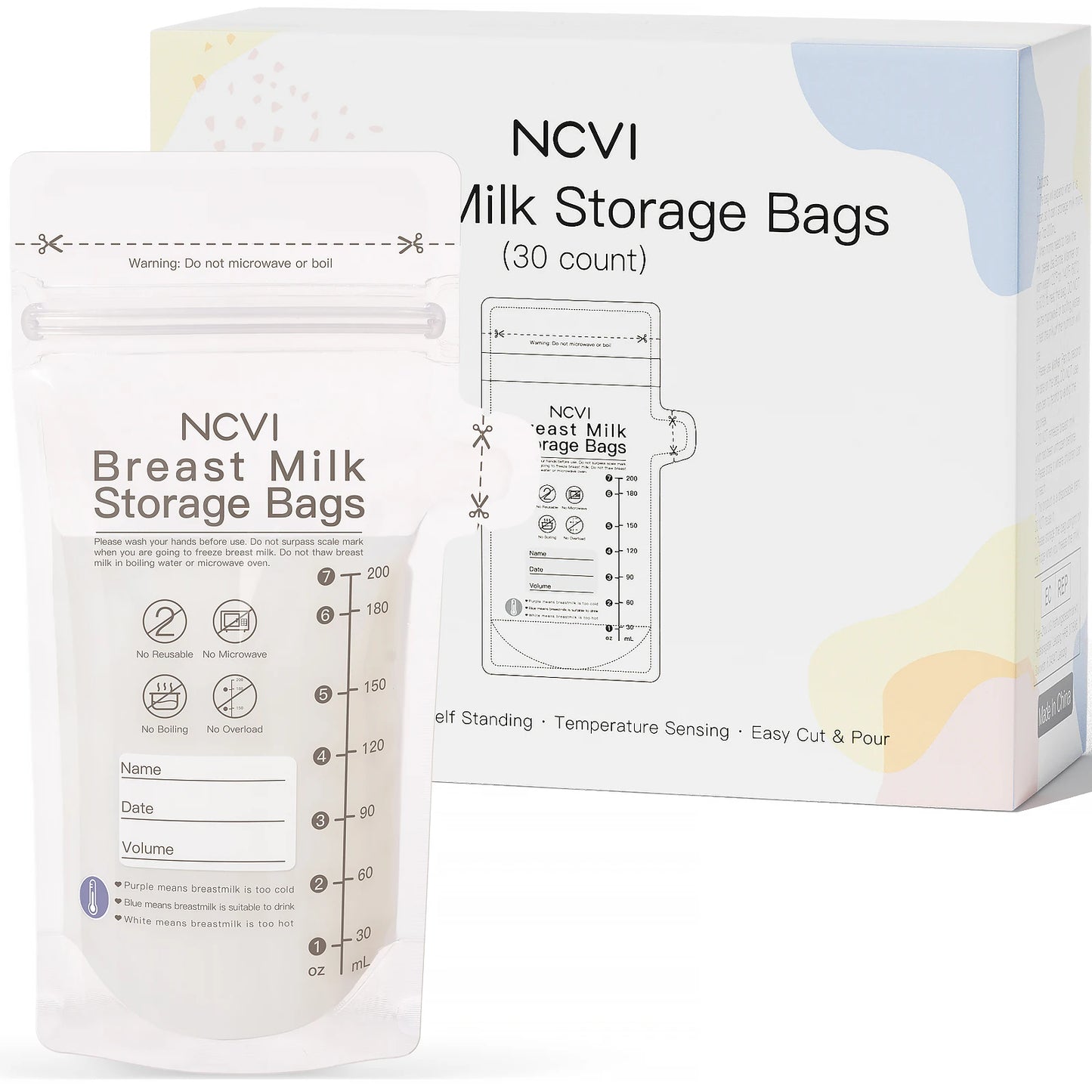 NCVI Breastmilk Storage Bags, 200ml Milk Freezer Bags for Breastfeeding